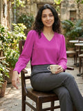Women’s Crepe Formal Top | Elegant V-Neck Office Wear Blouse