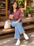 Women’s Solid Viscose Relaxed Fit Collared Top | 3/4 Sleeve Casual & Office Wear Shirt