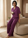 Women’s Magenta Linen Lounge Co-ord Set | Relaxed Fit Nightwear & Casual Wear