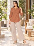 Women’s Rayon Solid Regular Fit Top with Round Neck, Button Detailing & 3/4 Sleeves