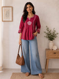 Women’s Rayon Embroidered Peplum Top –Ethnic Casual Wear with 3/4 Sleeves