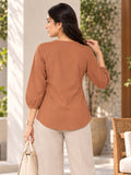 Women’s Rayon Solid Regular Fit Top with Round Neck, Button Detailing & 3/4 Sleeves