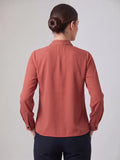 Women's Elegant Tie-Neck Long Sleeve Crepe Blouse – Dusty Rose