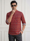 Vida Loca 100% Cotton  Rust Color Full Sleeve Chinese collar Cotton Printed Kurta For men and Boys.