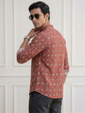 Vida Loca 100% Cotton  Rust Color Full Sleeve Chinese collar Cotton Printed Kurta For men and Boys.