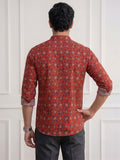 Vida Loca 100% Cotton  Rust Color Full Sleeve Chinese collar Cotton Printed Kurta For men and Boys.
