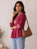 Women’s Rayon Embroidered Peplum Top –Ethnic Casual Wear with 3/4 Sleeves