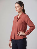 Women's Elegant Tie-Neck Long Sleeve Crepe Blouse – Dusty Rose