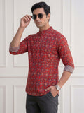 Vida Loca 100% Cotton  Rust Color Full Sleeve Chinese collar Cotton Printed Kurta For men and Boys.