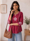 Women’s Rayon Embroidered Peplum Top –Ethnic Casual Wear with 3/4 Sleeves