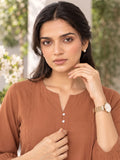Women’s Rayon Solid Regular Fit Top with Round Neck, Button Detailing & 3/4 Sleeves