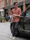 Vida Loca 100% Cotton  Rust Color Full Sleeve Chinese collar Cotton Printed Kurta For men and Boys.