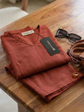 Women's Two Piece Set, Maroon, V-Neck Top with Wide Leg Trousers, Short Sleeve