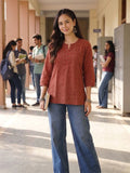 Women’s Maroon Embroidered Casual Top | Georgette Fabric | Regular Fit