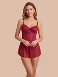Women's Sheer Lace Babydoll Nightdress with Panty – Elegant Mesh Lingerie Sleepwear Set