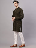 Yugnik Men's Yellow Chikankari Embroidered Sequined Long Kurta Set