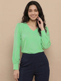 Women’s Crepe Formal Top | Elegant V-Neck Office Wear Blouse