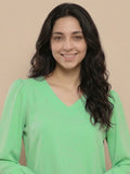 Women’s Crepe Formal Top | Elegant V-Neck Office Wear Blouse