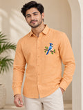 Men's Orange Bird Embroidered Poly Cotton Full-Sleeve Casual Shirt