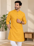 Vida Loca Men’s Yellow Printed Cotton Blend Kurta with Mandarin Collar