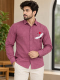 Men's Maroon Crane Embroidered Poly Cotton Full-Sleeve Casual Shirt
