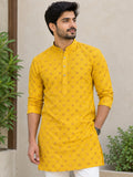 Vida Loca Men’s Printed Cotton Blend Straight Kurta – Mustard Yellow