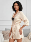 Women's Satin Lace Robe Nightwear with Waist Tie Belt ( 521 )