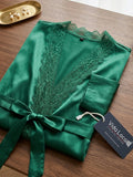 Women's Satin Lace Robe Nightwear with Waist Tie Belt ( 521 )