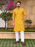 Vida Loca Men’s Printed Cotton Blend Straight Kurta – Mustard Yellow