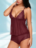 Women's Lace Babydoll Nightwear Set | Soft Mesh Sleeveless Lingerie with Matching Boyshorts ( 311 )