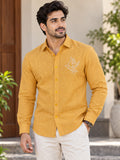 Men's Mustard Yellow Printed Poly Cotton Casual Shirt for Men