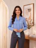 Women’s Solid Crepe Bow Tie Neck Full Sleeve Formal Blouse