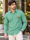 Men's Mint Green Mountain Graphic Poly Cotton Full-Sleeve Casual Shirt