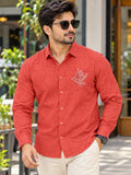 Men's Red Bird Graphic Poly Cotton Full-Sleeve Casual Shirt