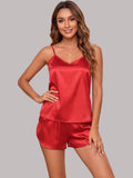 Women's Satin Cami & Shorts Pajama Set – Soft Silk-Look Sleeveless Nightwear Lounge Set ( 406 )
