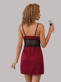 Women's Satin Lace Nightdress | Sleeveless V-Neck Babydoll Nighty for Women ( 491 )