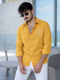 Men's Mustard Yellow Printed Poly Cotton Casual Shirt for Men