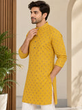Vida Loca Men’s Printed Cotton Blend Straight Kurta – Mustard Yellow