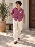 Men's Maroon Crane Embroidered Poly Cotton Full-Sleeve Casual Shirt