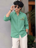 Men's Mint Green Mountain Graphic Poly Cotton Full-Sleeve Casual Shirt