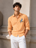 Men's Orange Bird Embroidered Poly Cotton Full-Sleeve Casual Shirt