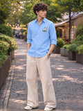 Men's Sky Blue Sailboat Embroidered Poly Cotton Full-Sleeve Casual Shirt