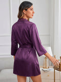 Women's Satin Lace Robe Nightwear with Waist Tie Belt ( 521 )