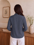 Women’s Elegant Crepe Tie-Neck Full Sleeve Blouse – Stylish Blue Office & Casual Wear Top