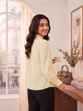 Women’s Elegant Solid Yellow Crepe Bow-Neck Full Sleeve Formal Top