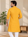 Vida Loca Men’s Yellow Printed Cotton Blend Kurta with Mandarin Collar