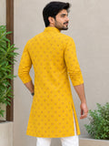 Vida Loca Men’s Printed Cotton Blend Straight Kurta – Mustard Yellow