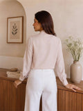 Women’s Elegant Crepe Bow-Tie Neck Full Sleeve Blouse – Stylish Formal & Casual Wear Top