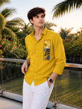 Men's Mustard Yellow Mountain Landscape Graphic Poly Cotton Full-Sleeve Casual Shirt