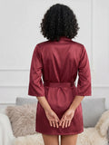 Women's Satin Lace Robe Nightwear with Waist Tie Belt ( 521 )
